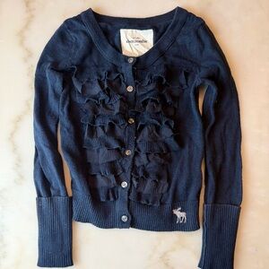 Abercrombie & Fitch Navy Ruffled Button-Front Cardigan